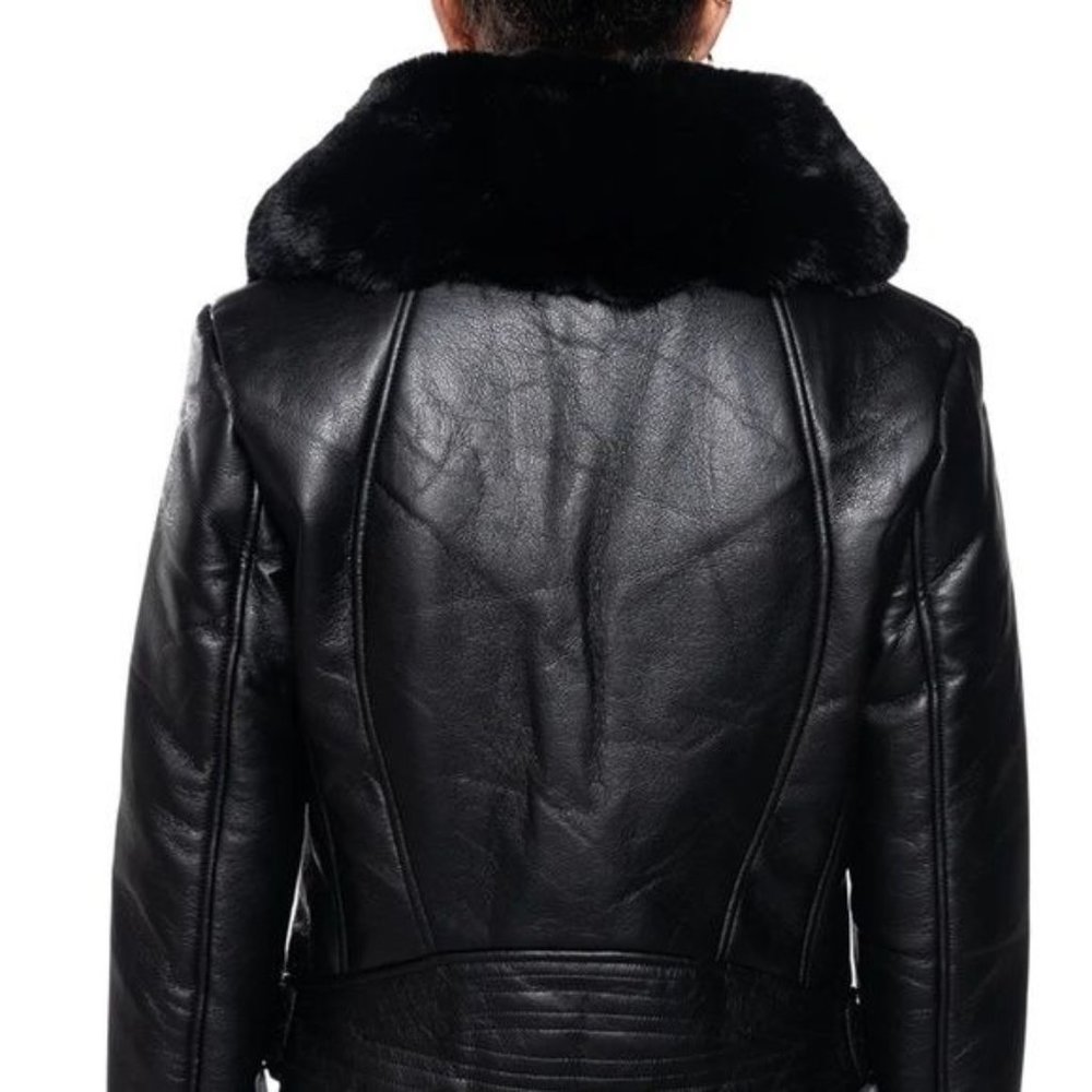 Xena Takes Flight Vegan Leather Jacket with Luxe Faux Fur Collar - Picture 4 of 5
